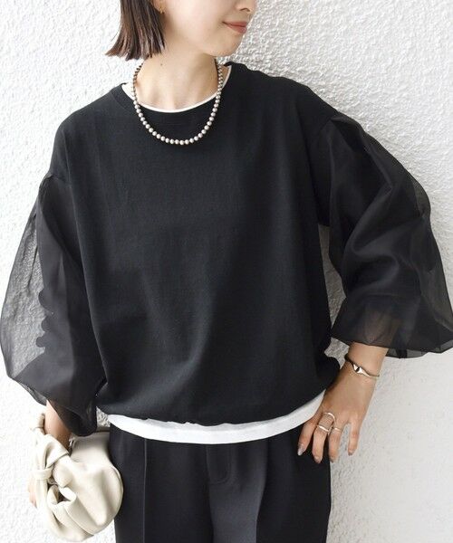 SHIPS / シップス カットソー（半袖以外） | 《一部追加予約》【WEB限定】〈手洗い可能〉シアー コンビ 裾 ドロスト プルオーバー | 詳細30