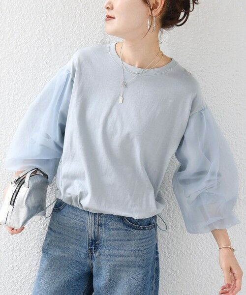 SHIPS / シップス カットソー（半袖以外） | 【WEB限定】〈手洗い可能〉シアー コンビ 裾 ドロスト プルオーバー | 詳細29