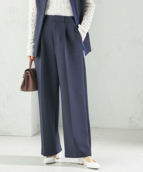 SHIPS for women/シップスウィメン 〈洗濯機可能 / セレモニー対応可〉ポリエステル レーヨン ダンボール ストレート パンツ ネイビー 36 SHIPS for women/シップスウィメン 〈洗濯機可能 / セレモニー対応可〉ポリエステル レーヨン ダンボール ストレート パンツ ネイビー 36