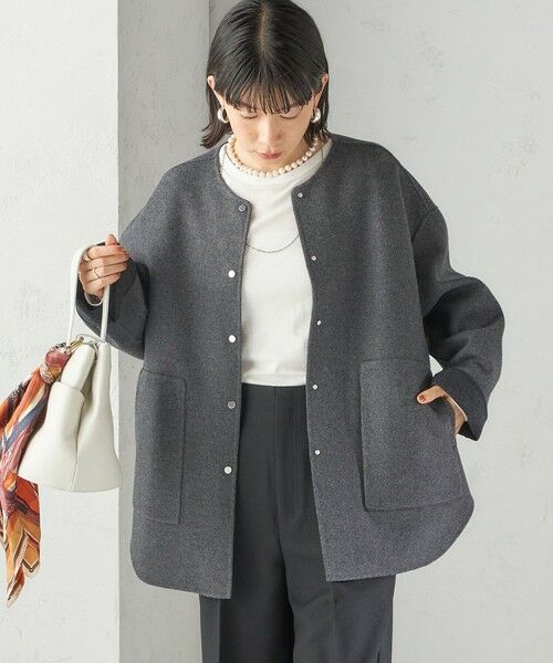 SHIPS / シップス その他アウター | セミ 梳毛 配色 リバーシブル ノーカラー ショート コート | 詳細12