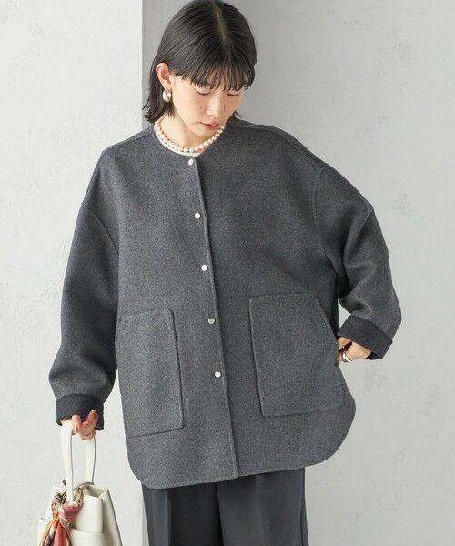 SHIPS / シップス その他アウター | セミ 梳毛 配色 リバーシブル ノーカラー ショート コート | 詳細15