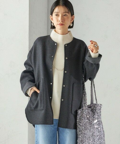 SHIPS / シップス その他アウター | セミ 梳毛 配色 リバーシブル ノーカラー ショート コート | 詳細21