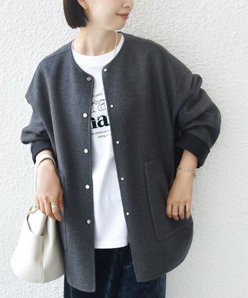 SHIPS / シップス その他アウター | セミ 梳毛 配色 リバーシブル ノーカラー ショート コート | 詳細25