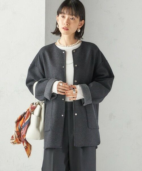 SHIPS / シップス その他アウター | セミ 梳毛 配色 リバーシブル ノーカラー ショート コート | 詳細5