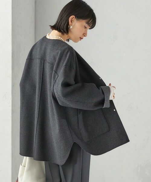 SHIPS / シップス その他アウター | セミ 梳毛 配色 リバーシブル ノーカラー ショート コート | 詳細6