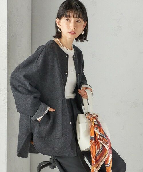 SHIPS / シップス その他アウター | セミ 梳毛 配色 リバーシブル ノーカラー ショート コート | 詳細7