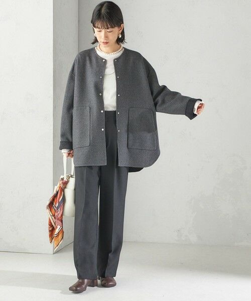 SHIPS / シップス その他アウター | セミ 梳毛 配色 リバーシブル ノーカラー ショート コート | 詳細9