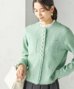 SHIPS / シップス ノーカラージャケット | 〈手洗い可能〉ストレッチ ツイード パール ボタン ジャケット