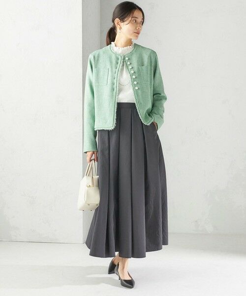 SHIPS / シップス ノーカラージャケット | 〈手洗い可能〉ストレッチ ツイード パール ボタン ジャケット | 詳細1