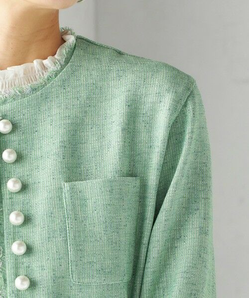 SHIPS / シップス ノーカラージャケット | 〈手洗い可能〉ストレッチ ツイード パール ボタン ジャケット | 詳細12