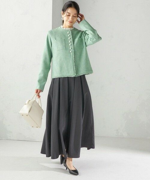 SHIPS / シップス ノーカラージャケット | 〈手洗い可能〉ストレッチ ツイード パール ボタン ジャケット | 詳細13