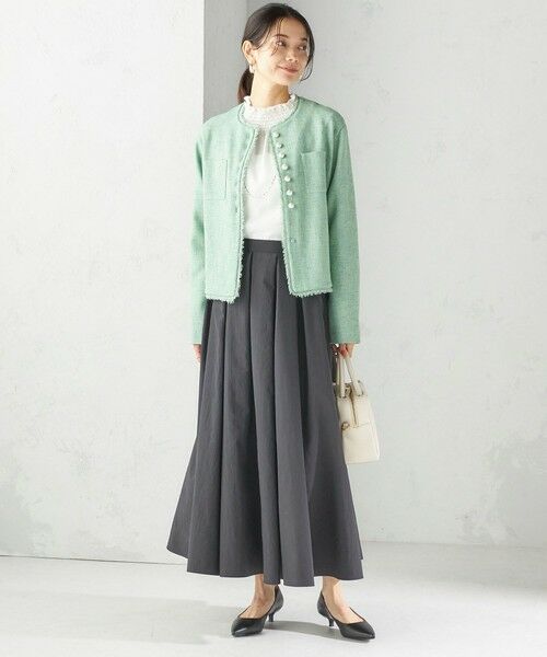 SHIPS / シップス ノーカラージャケット | 〈手洗い可能〉ストレッチ ツイード パール ボタン ジャケット | 詳細5