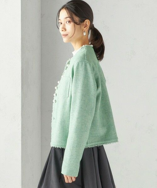 SHIPS / シップス ノーカラージャケット | 〈手洗い可能〉ストレッチ ツイード パール ボタン ジャケット | 詳細7