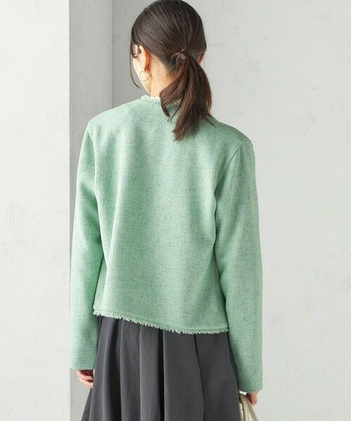 SHIPS / シップス ノーカラージャケット | 〈手洗い可能〉ストレッチ ツイード パール ボタン ジャケット | 詳細8