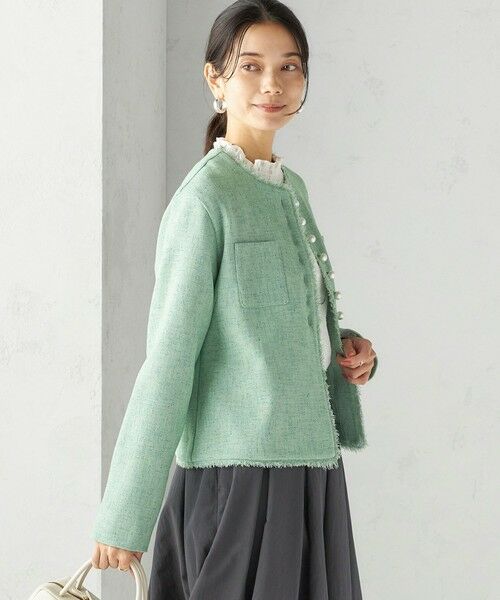 SHIPS / シップス ノーカラージャケット | 〈手洗い可能〉ストレッチ ツイード パール ボタン ジャケット | 詳細9