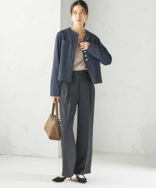 SHIPS / シップス ノーカラージャケット | 〈手洗い可能〉ストレッチ ツイード パール ボタン ジャケット | 詳細18