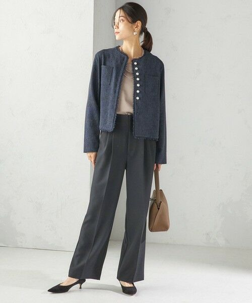 SHIPS / シップス ノーカラージャケット | 〈手洗い可能〉ストレッチ ツイード パール ボタン ジャケット | 詳細22