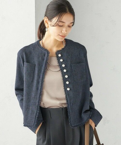 SHIPS / シップス ノーカラージャケット | 〈手洗い可能〉ストレッチ ツイード パール ボタン ジャケット | 詳細23