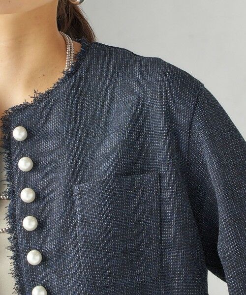 SHIPS / シップス ノーカラージャケット | 〈手洗い可能〉ストレッチ ツイード パール ボタン ジャケット | 詳細28