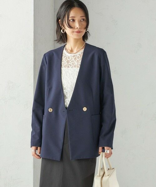 SHIPS / シップス ノーカラージャケット | 〈吸水速乾 / 防シワ加工 / 洗濯機可能〉スーティング ジャージー カラーレス ジャケット | 詳細28