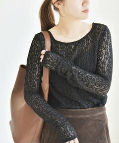 SHIPS / シップス カットソー（半袖以外） | quaranciel:〈手洗い可能〉フラワー レース ストレッチ クルーネック プルオーバー
