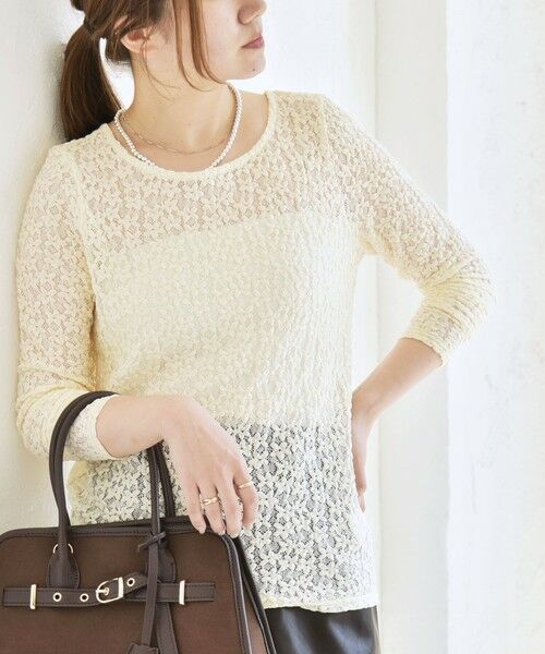 SHIPS / シップス カットソー（半袖以外） | quaranciel:〈手洗い可能〉フラワー レース ストレッチ クルーネック プルオーバー | 詳細7