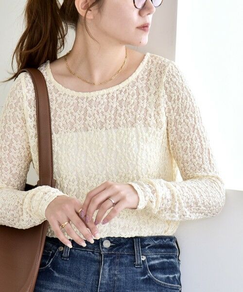 SHIPS / シップス カットソー（半袖以外） | quaranciel:〈手洗い可能〉フラワー レース ストレッチ クルーネック プルオーバー | 詳細9
