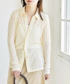 SHIPS / シップス カットソー（半袖以外） | quaranciel:〈手洗い可能〉フラワー レース ストレッチ レギュラーカラー シャツ カットソー