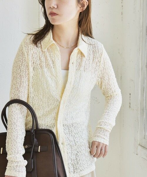 SHIPS / シップス カットソー（半袖以外） | quaranciel:〈手洗い可能〉フラワー レース ストレッチ レギュラーカラー シャツ カットソー | 詳細4