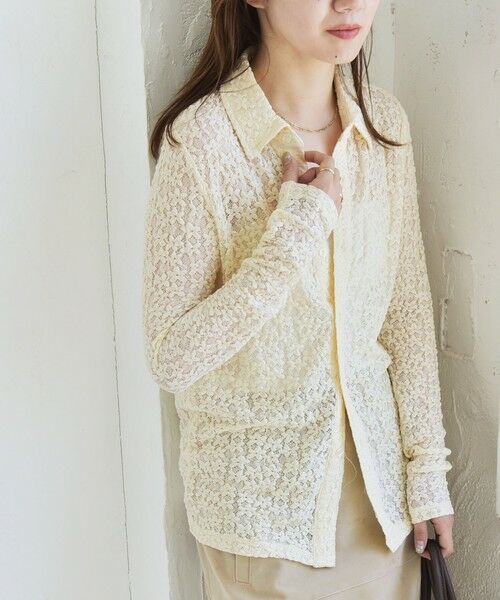 SHIPS / シップス カットソー（半袖以外） | quaranciel:〈手洗い可能〉フラワー レース ストレッチ レギュラーカラー シャツ カットソー | 詳細7