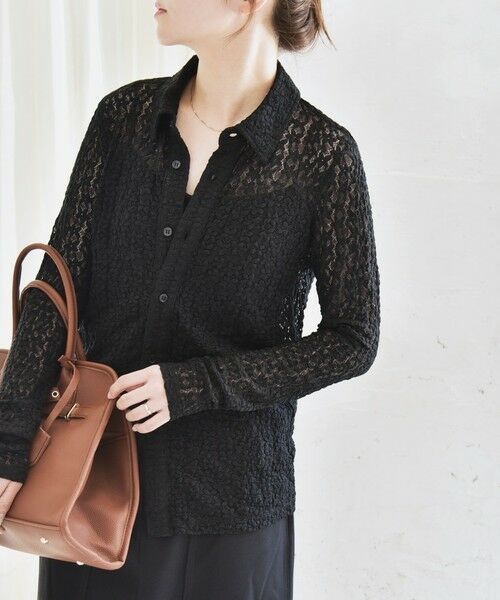 SHIPS / シップス カットソー（半袖以外） | quaranciel:〈手洗い可能〉フラワー レース ストレッチ レギュラーカラー シャツ カットソー | 詳細16