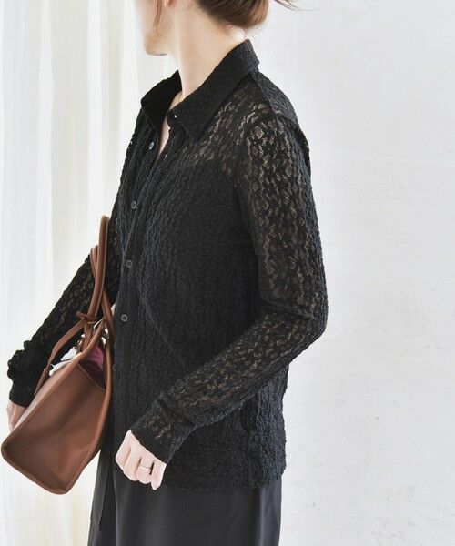 SHIPS / シップス カットソー（半袖以外） | quaranciel:〈手洗い可能〉フラワー レース ストレッチ レギュラーカラー シャツ カットソー | 詳細17