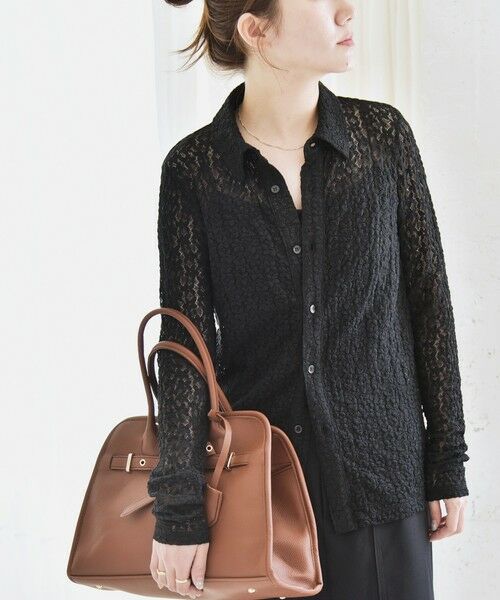 SHIPS / シップス カットソー（半袖以外） | quaranciel:〈手洗い可能〉フラワー レース ストレッチ レギュラーカラー シャツ カットソー | 詳細20