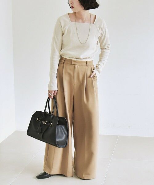 SHIPS / シップス その他パンツ | quaranciel:〈洗濯機可能〉ダブルクロス ウエスト ライン タック ワイド パンツ | 詳細1