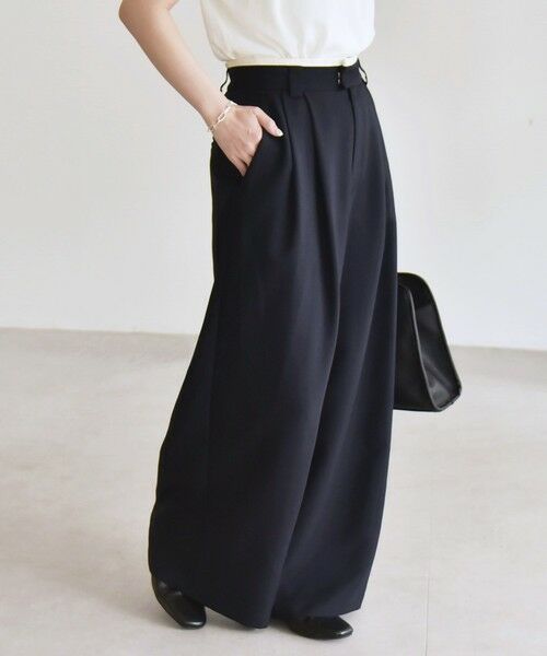 SHIPS / シップス その他パンツ | quaranciel:〈洗濯機可能〉ダブルクロス ウエスト ライン タック ワイド パンツ | 詳細21