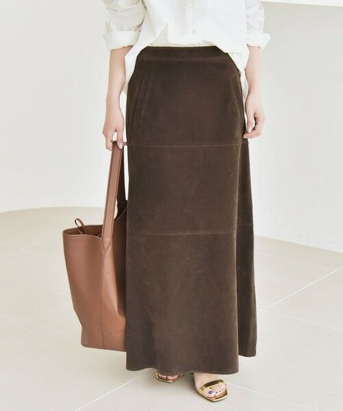 SHIPS for women/シップスウィメン quaranciel:〈洗濯機可能〉ポリエステル スエード フレア マキシ スカート ブラウン 36