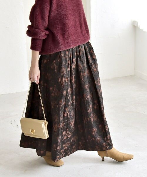 SHIPS / シップス ロング・マキシ丈スカート | quaranciel:〈洗濯機可能〉フラワー ジャカード タック ギャザー フレア スカート | 詳細7