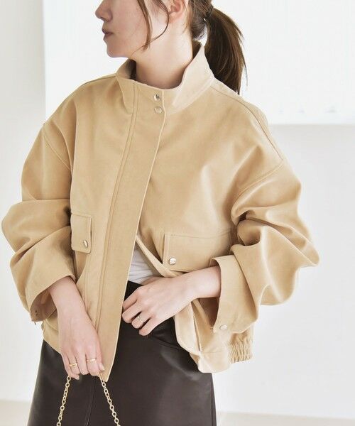 SHIPS / シップス ブルゾン | quaranciel〈洗濯機可能〉ポリエステル スエード スタンドカラー ジップ ショート ブルゾン | 詳細3