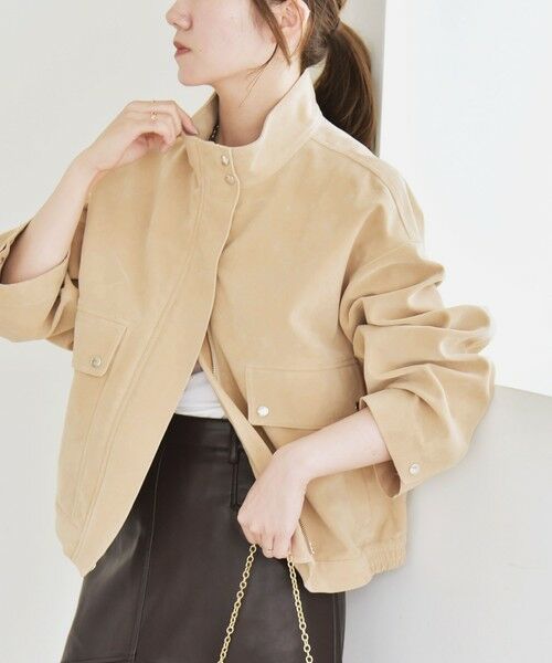 SHIPS / シップス ブルゾン | quaranciel〈洗濯機可能〉ポリエステル スエード スタンドカラー ジップ ショート ブルゾン | 詳細4