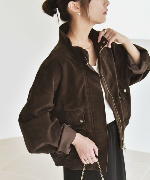 SHIPS / シップス ブルゾン | quaranciel〈洗濯機可能〉ポリエステル スエード スタンドカラー ジップ ショート ブルゾン | 詳細14