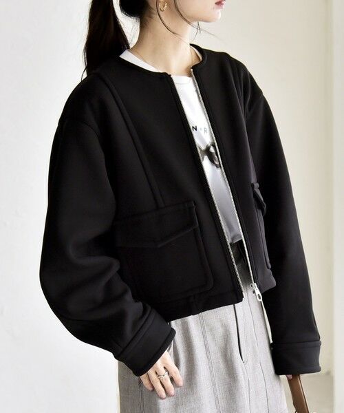 SHIPS / シップス ブルゾン | quaranciel:〈洗濯機可能〉ダンボール 裏起毛 ノーカラー コクーン ショート ブルゾン | 詳細3