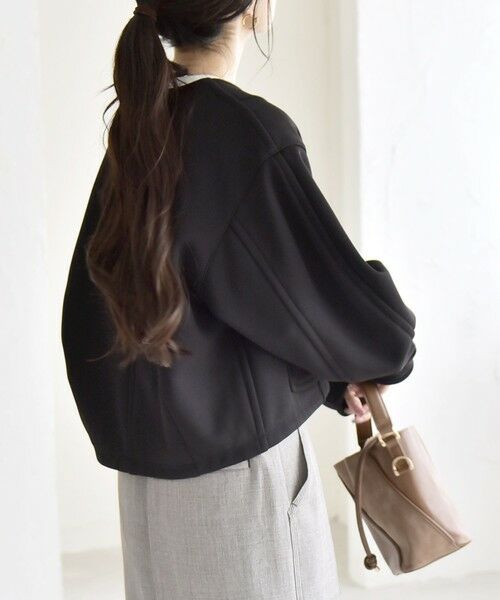 SHIPS / シップス ブルゾン | quaranciel:〈洗濯機可能〉ダンボール 裏起毛 ノーカラー コクーン ショート ブルゾン | 詳細5