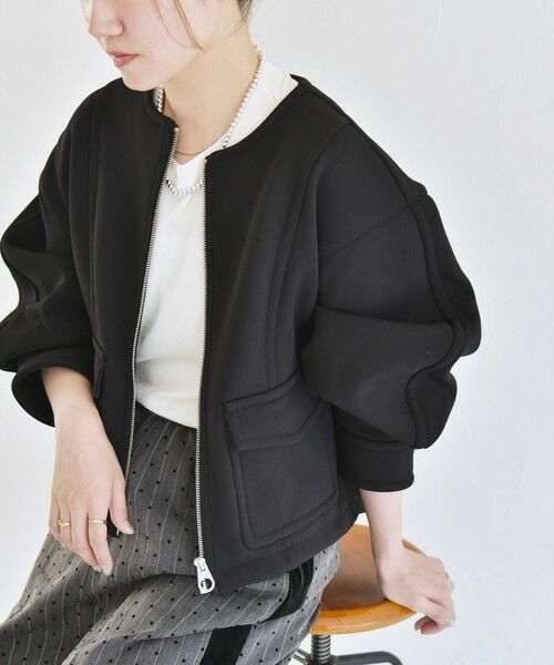 SHIPS for women/シップスウィメン quaranciel:〈洗濯機可能〉ダンボール 裏起毛 ノーカラー ジップ ショートブルゾン ブラック ONE SIZE SHIPS for women/シップスウィメン quaranciel:〈洗濯機可能〉ダンボール 裏起毛 ノーカラー ジップ ショートブルゾン ブラック ONE SIZE