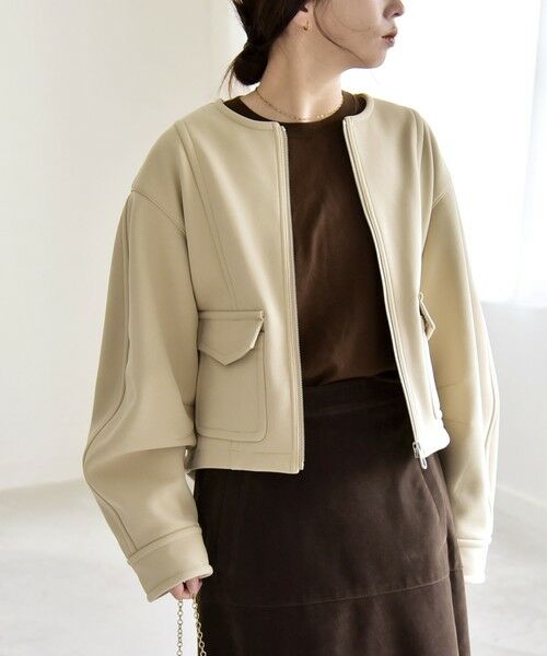 SHIPS / シップス ブルゾン | quaranciel:〈洗濯機可能〉ダンボール 裏起毛 ノーカラー コクーン ショート ブルゾン | 詳細17