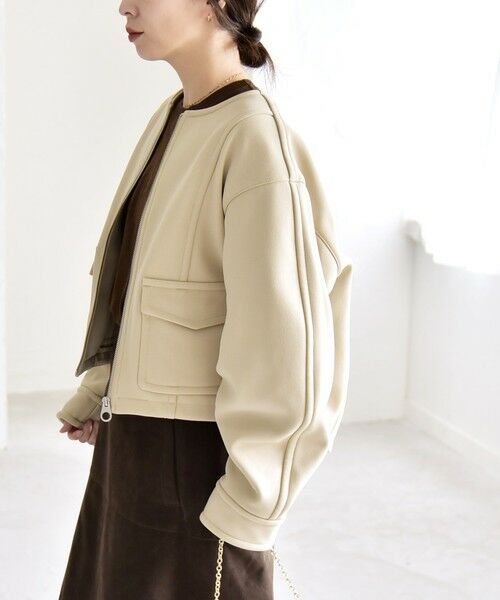 SHIPS / シップス ブルゾン | quaranciel:〈洗濯機可能〉ダンボール 裏起毛 ノーカラー コクーン ショート ブルゾン | 詳細19