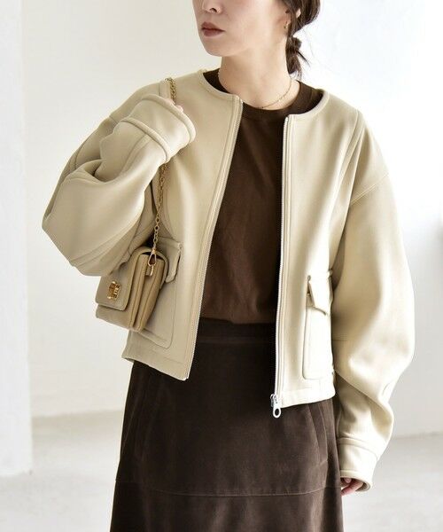 SHIPS / シップス ブルゾン | quaranciel:〈洗濯機可能〉ダンボール 裏起毛 ノーカラー コクーン ショート ブルゾン | 詳細23