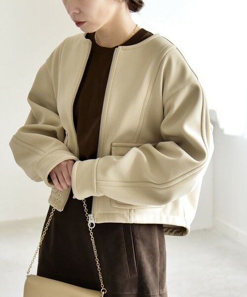 SHIPS / シップス ブルゾン | quaranciel:〈洗濯機可能〉ダンボール 裏起毛 ノーカラー コクーン ショート ブルゾン | 詳細24