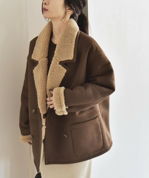 SHIPS for women/シップスウィメン 《予約》quaranciel: ボア ボンディング ダブル ブレスト コート ブラウン ONE SIZE SHIPS for women/シップスウィメン 《予約》quaranciel: ボア ボンディング ダブル ブレスト コート ブラウン ONE SIZE