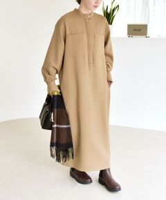 SHIPS / シップス ロング・マキシ丈ワンピース | 《追加予約》quaranciel:〈洗濯機可能〉ダブルクロス スタンドカラー ポケット シャツ ワンピース