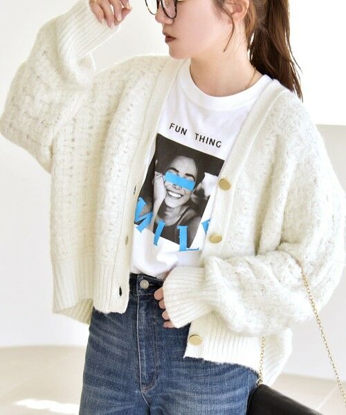 SHIPS / シップス カーディガン・ボレロ | quaranciel: 透かし編み Vネック コンパクト ドルマンニットカーディガン | 詳細1